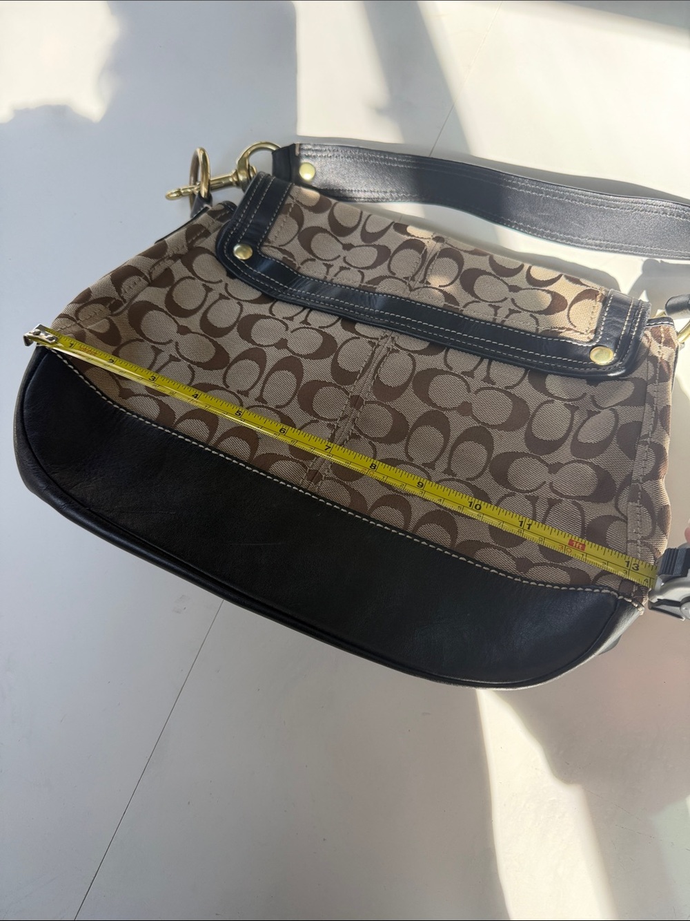 Coach Brown Signature Canvas Shoulder Bag with Black Trim - Picture 12 of 15